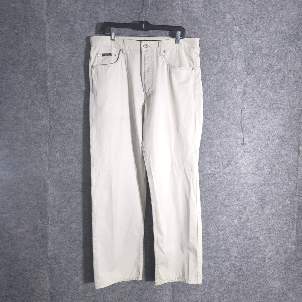 BOSS Hugo Boss Pants Mens 36x32 Beige Cotton Straight Leg Casual Solid Designer
